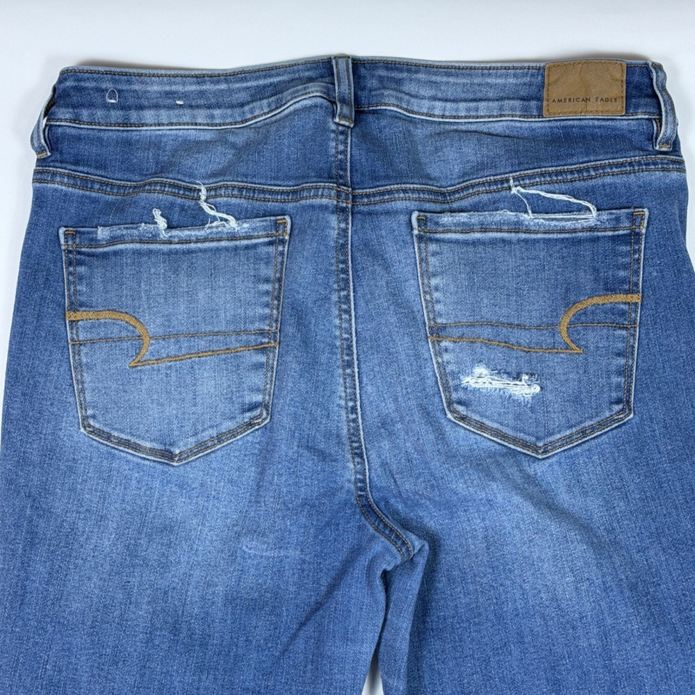 American Eagle Jegging Womens 12 Long Blue Super Stretch Distressed High Rise - Picture 5 of 10